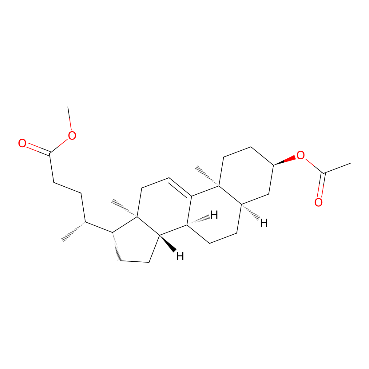 (R)-Methyl 4-((3R,5R,8S,10S,13R,14S,17R)-3-acetoxy-10,13-dimethyl-2,3,4,5,6,7,8,10,12,13,14,15,16,17-tetradecahydro-1H-cyclopenta[a]phenanthren-17-yl)pentanoate molecular structure, CAS 30365-63-0