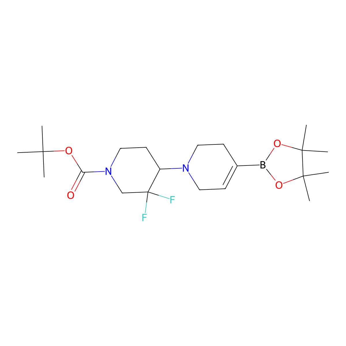 Tert-butyl 3,3-difluoro-4-[4-(4,4,5,5-tetramethyl-1,3,2-dioxaborolan-2-yl)-1,2,3,6-tetrahydropyridin-1-yl]piperidine-1-carboxylate molecular structure, CAS 3036643-95-2