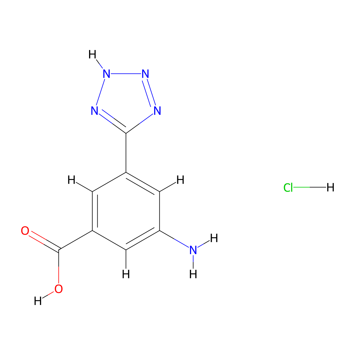 3-amino-5-(1H-1,2,3,4-tetrazol-5-yl)benzoic acid hydrochloride molecular structure, CAS 3036882-38-6