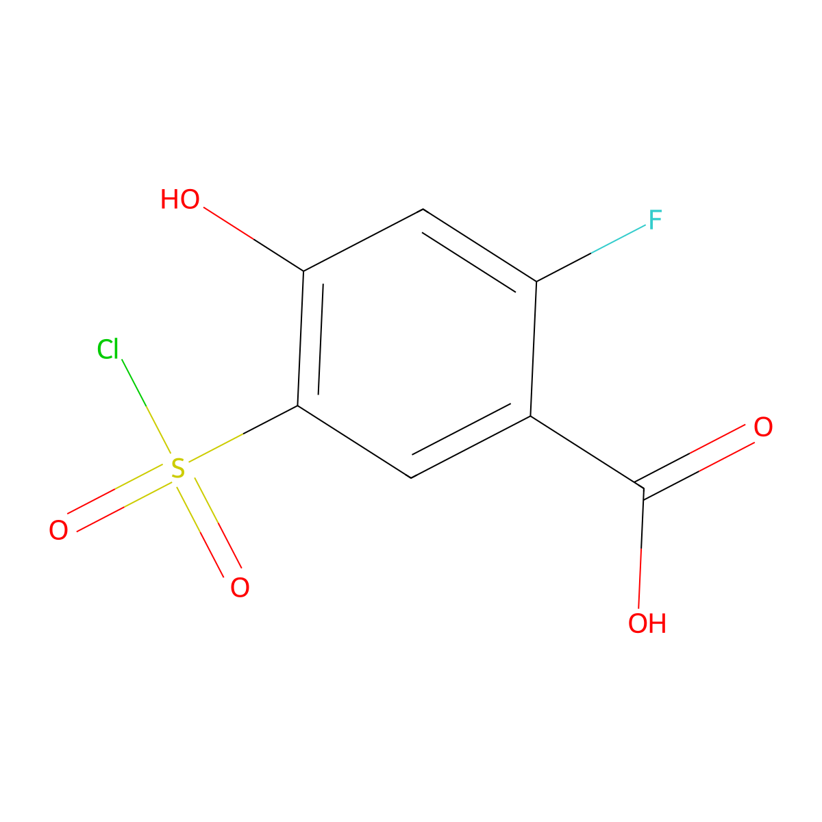 5-Chlorosulfonyl-2-fluoro-4-hydroxybenzoic acid molecular structure, CAS 3036883-97-0
