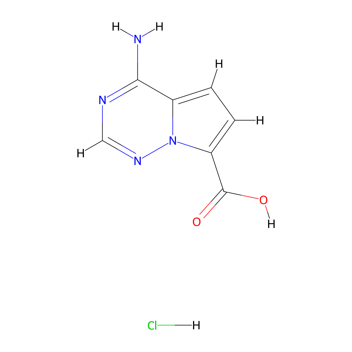 4-Aminopyrrolo[2,1-f][1,2,4]triazine-7-carboxylic acid hydrochloride molecular structure, CAS 3036884-40-6