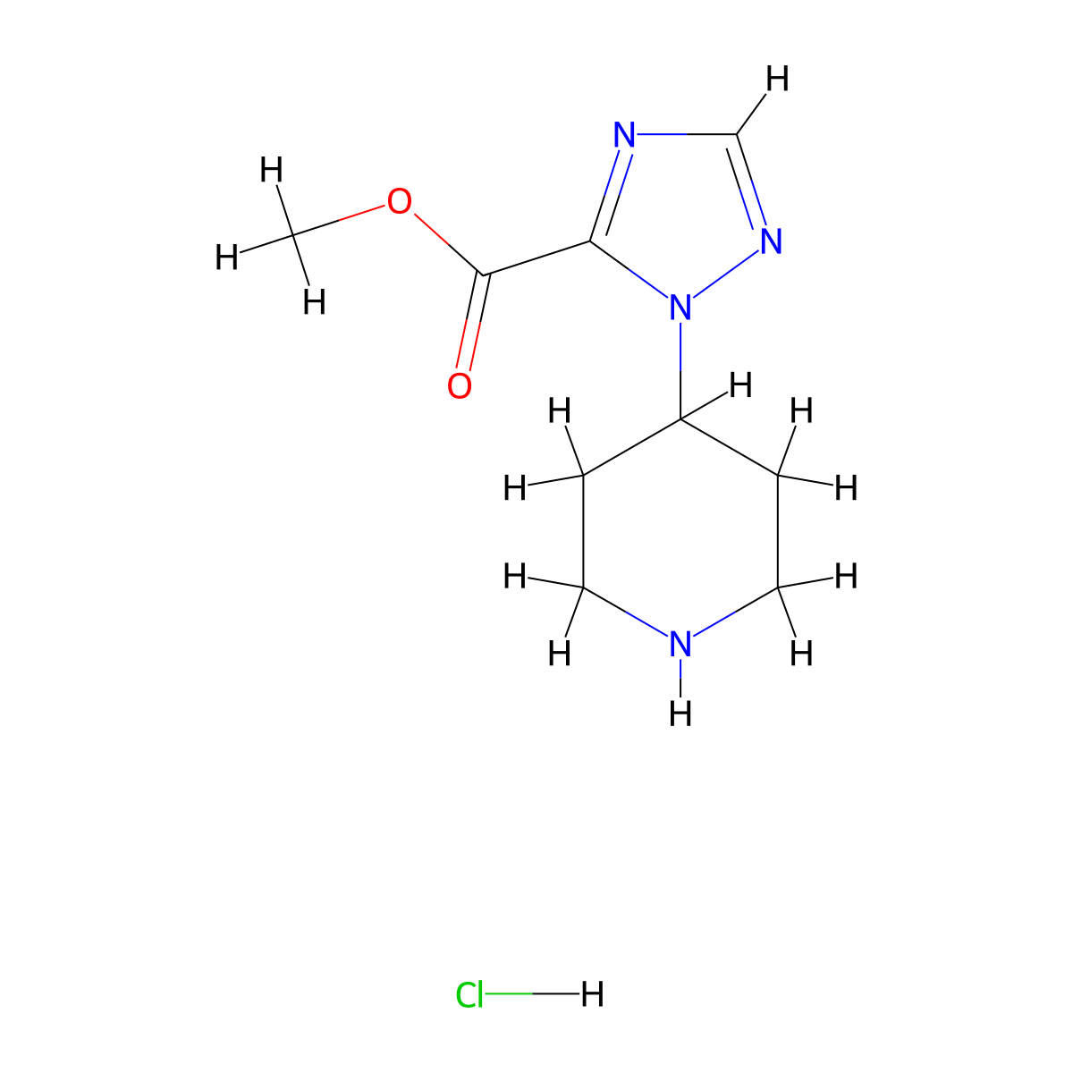 methyl 1-(piperidin-4-yl)-1H-1,2,4-triazole-5-carboxylate hydrochloride molecular structure, CAS 3036885-28-3