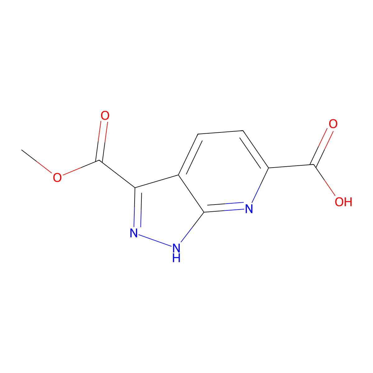 3-methoxycarbonyl-2H-pyrazolo[3,4-b]pyridine-6-carboxylic acid molecular structure, CAS 3036886-07-1