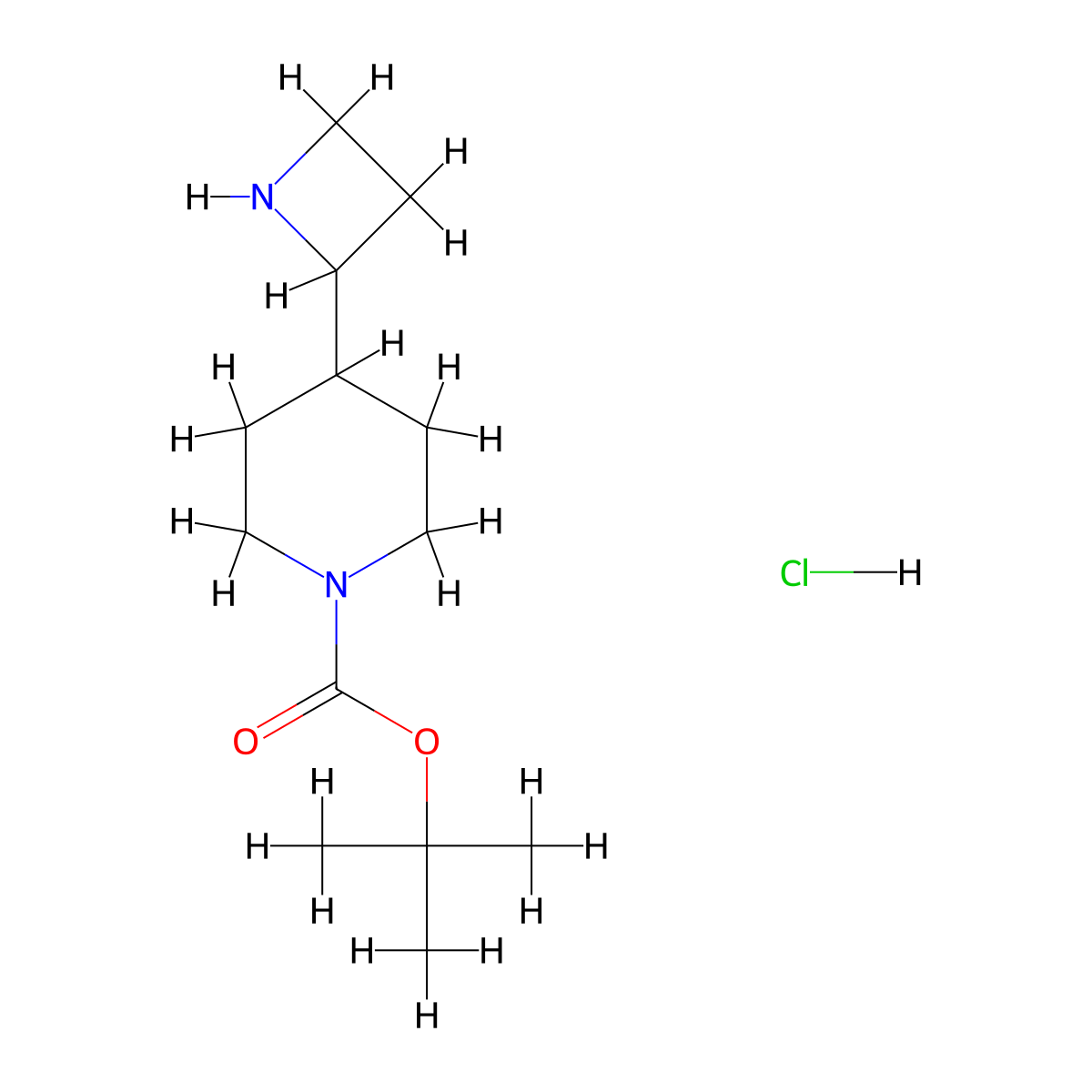 Tert-butyl 4-(azetidin-2-yl)piperidine-1-carboxylate hydrochloride molecular structure, CAS 3036889-49-0