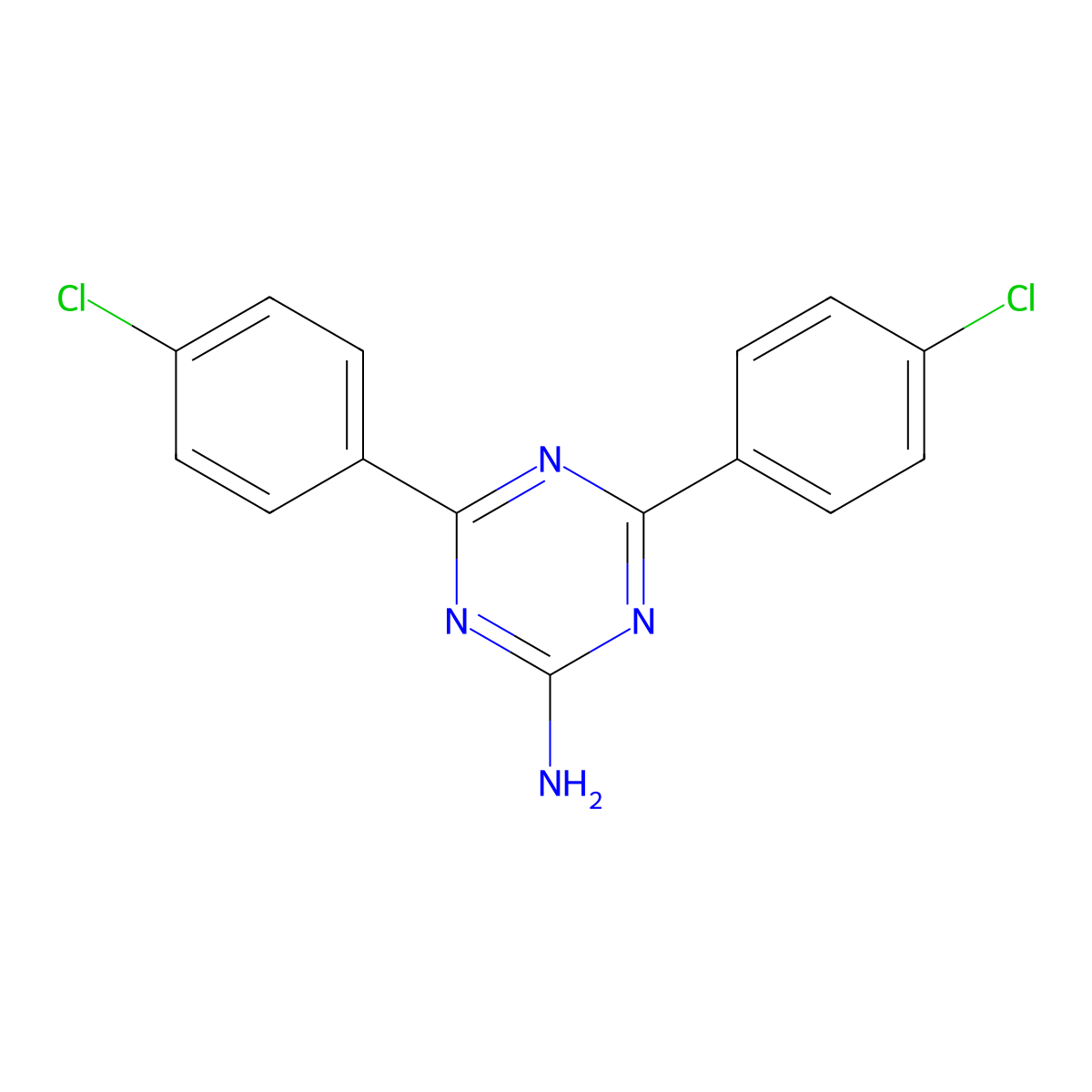 4,6-Bis(4-chlorophenyl)-1,3,5-triazin-2-amine molecular structure, CAS 30369-21-2
