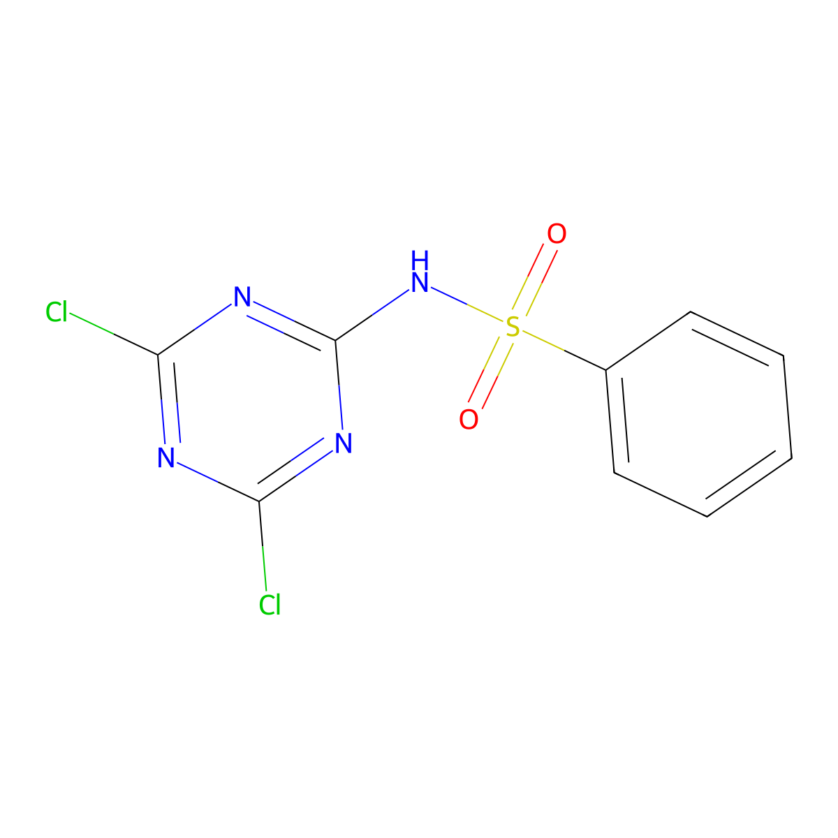 N-(4,6-Dichloro-1,3,5-triazin-2-yl)benzenesulphonamide molecular structure, CAS 30369-89-2