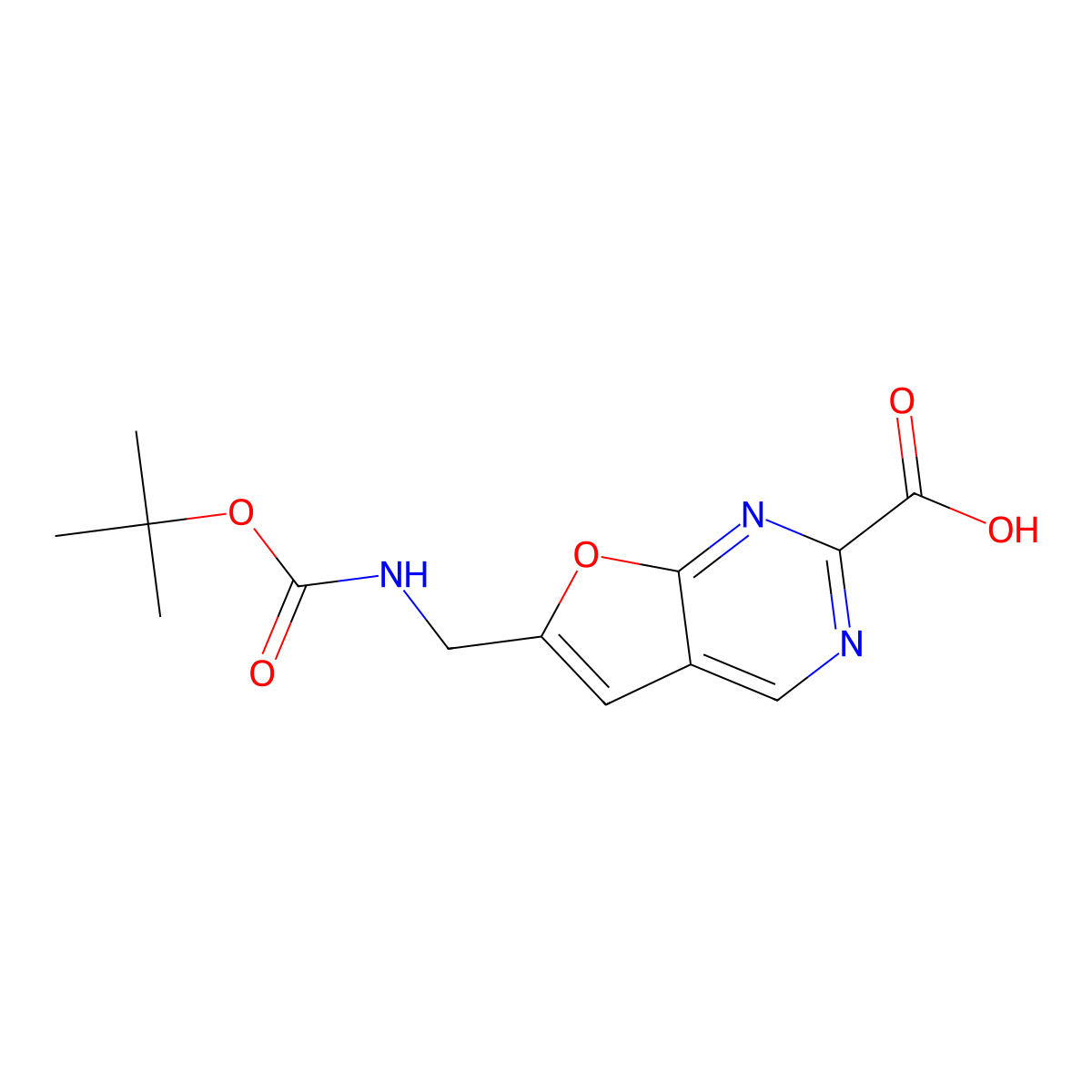 6-({[(Tert-butoxy)carbonyl]amino}methyl)furo[2,3-d]pyrimidine-2-carboxylic acid molecular structure, CAS 3036901-38-6