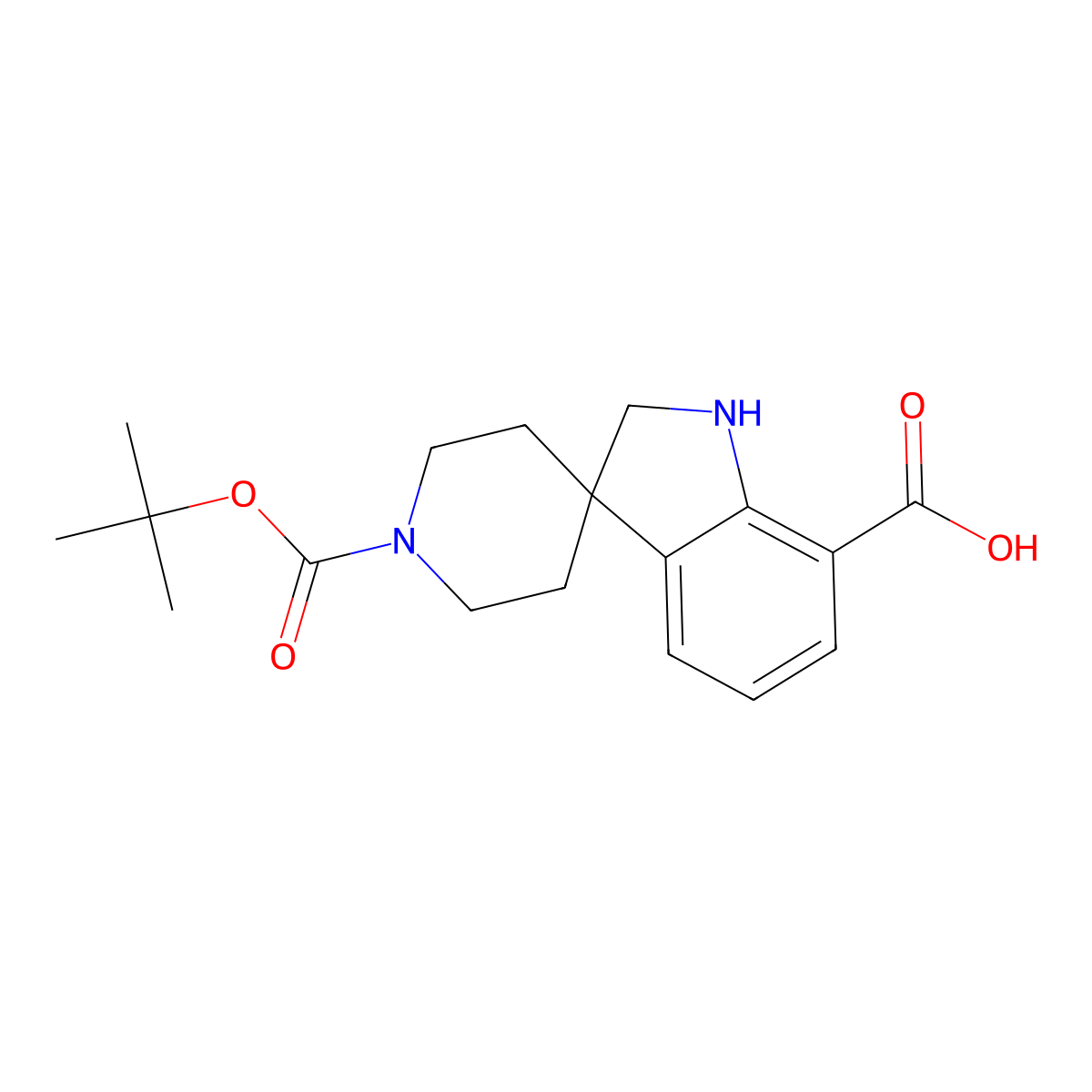 1'-[(Tert-butoxy)carbonyl]-1,2-dihydrospiro[indole-3,4'-piperidine]-7-carboxylic acid molecular structure, CAS 3036901-84-2