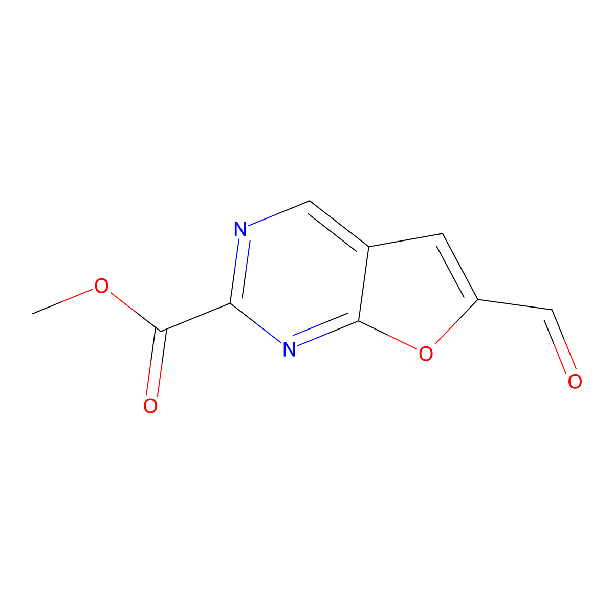Methyl 6-formylfuro[2,3-d]pyrimidine-2-carboxylate molecular structure, CAS 3036907-37-3
