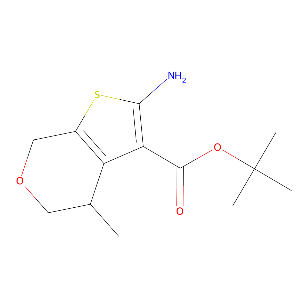 tert-butyl 2-amino-4-methyl-4H,5H,7H-thieno[2,3-c]pyran-3-carboxylate molecular structure, CAS 3037113-64-4
