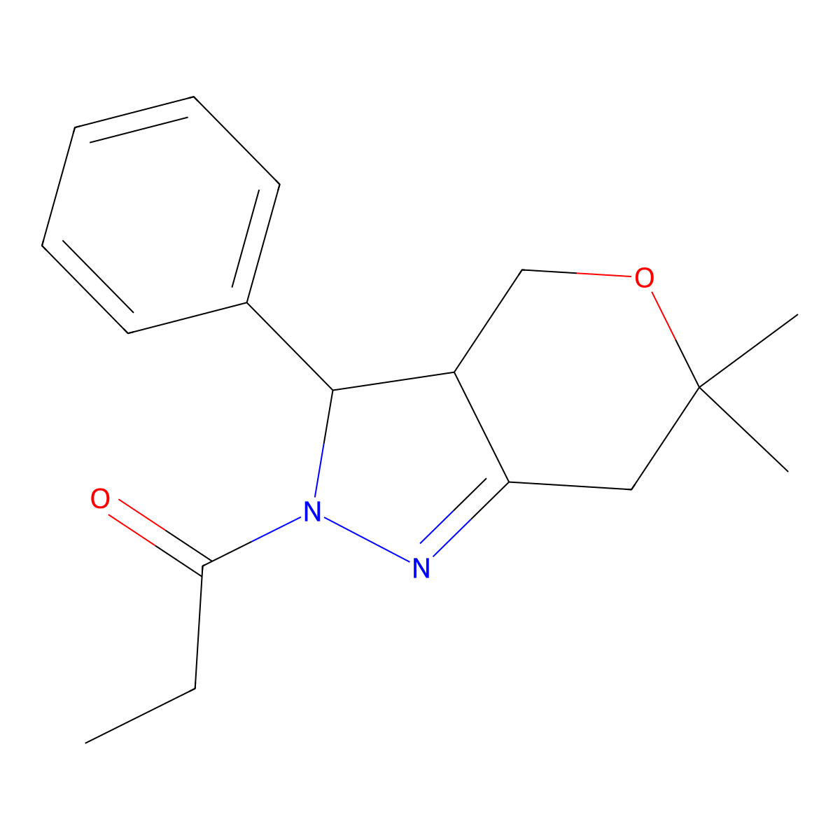 1-(6,6-Dimethyl-3-phenyl-3,3a,4,7-tetrahydropyrano[4,3-c]pyrazol-2-yl)propan-1-one molecular structure, CAS 303728-88-3