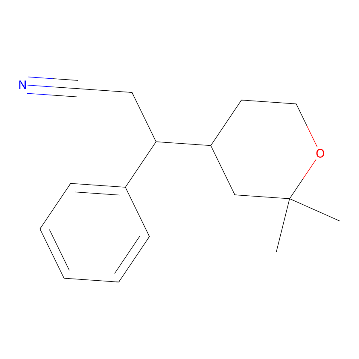3-(2,2-Dimethyloxan-4-yl)-3-phenylpropanenitrile molecular structure, CAS 303728-91-8