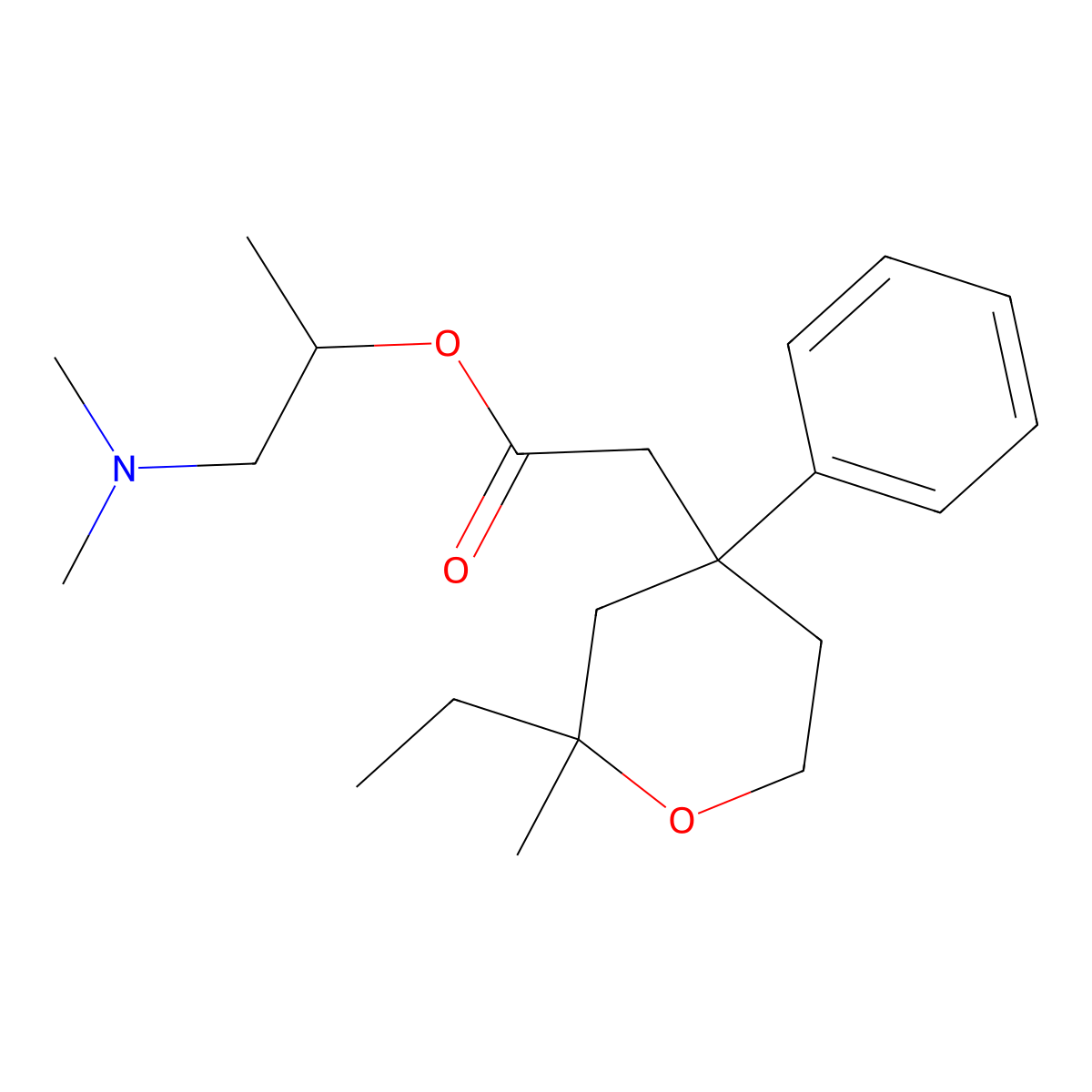 1-(Dimethylamino)propan-2-yl 2-(2-ethyl-2-methyl-4-phenyloxan-4-yl)acetate molecular structure, CAS 303729-60-4
