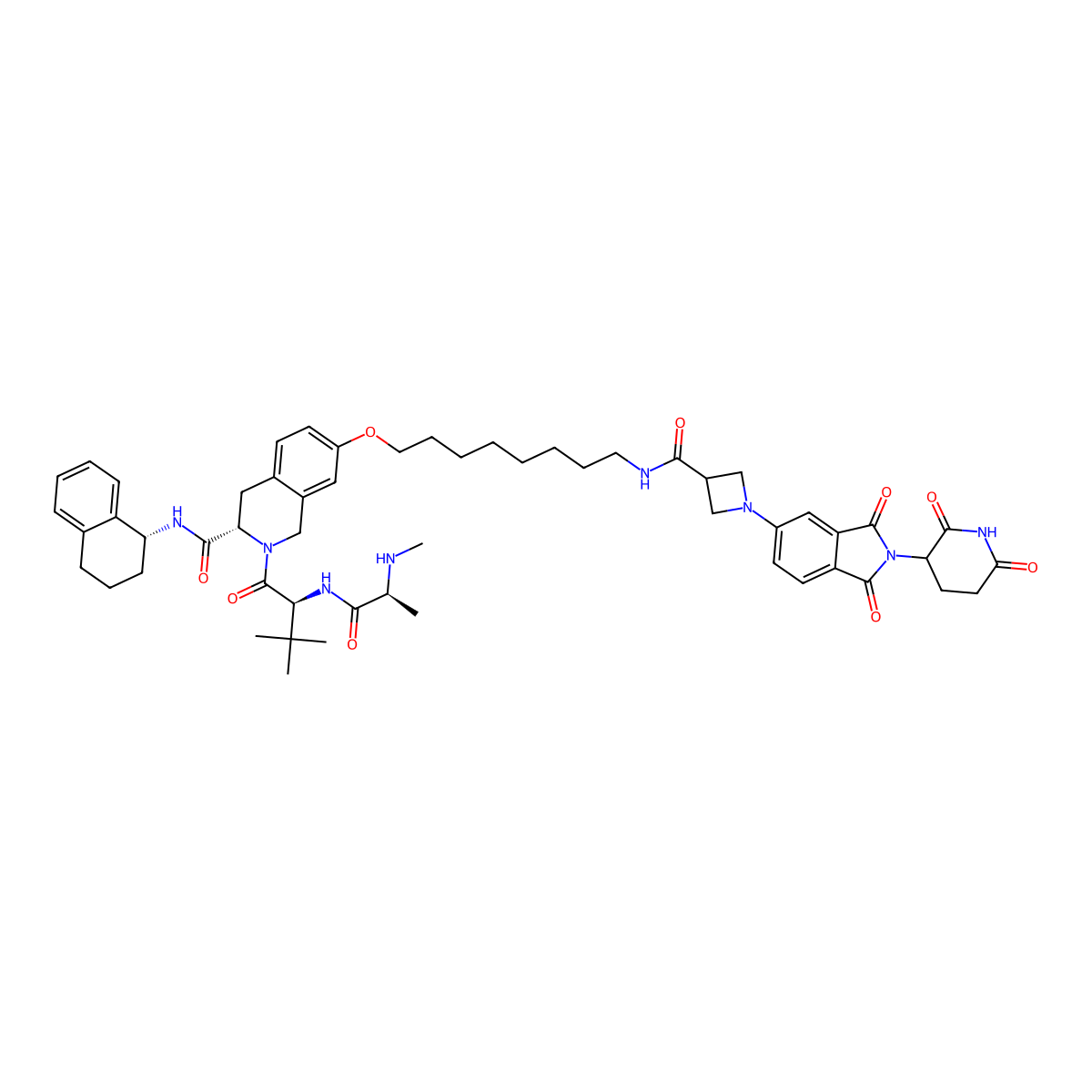 (3S)-2-[(2S)-3,3-dimethyl-2-[[(2S)-2-(methylamino)propanoyl]amino]butanoyl]-7-[8-[[1-[2-(2,6-dioxopiperidin-3-yl)-1,3-dioxoisoindol-5-yl]azetidine-3-carbonyl]amino]octoxy]-N-[(1R)-1,2,3,4-tetrahydronaphthalen-1-yl]-3,4-dihydro-1H-isoquinoline-3-carboxamide molecular structure, CAS 3037417-26-5