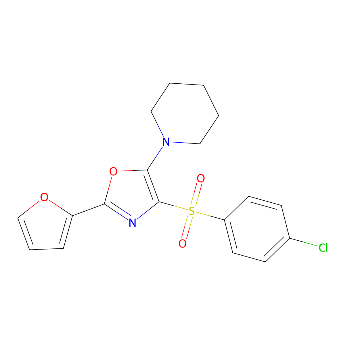 4-((4-Chlorophenyl)sulfonyl)-2-(furan-2-yl)-5-(piperidin-1-yl)oxazole molecular structure, CAS 303753-67-5