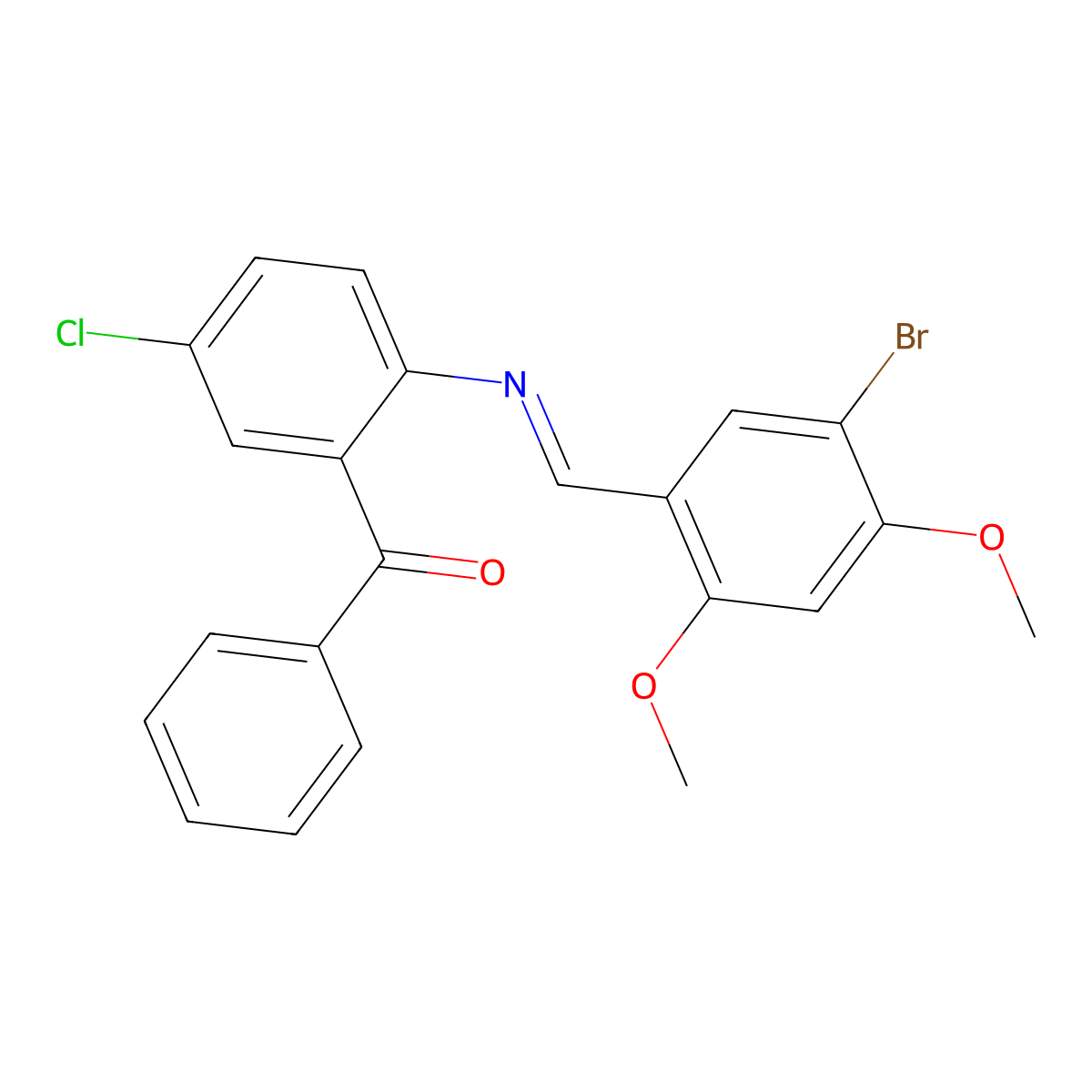 (2-{[(E)-(5-bromo-2,4-dimethoxyphenyl)methylidene]amino}-5-chlorophenyl)(phenyl)methanone molecular structure, CAS 303759-78-6