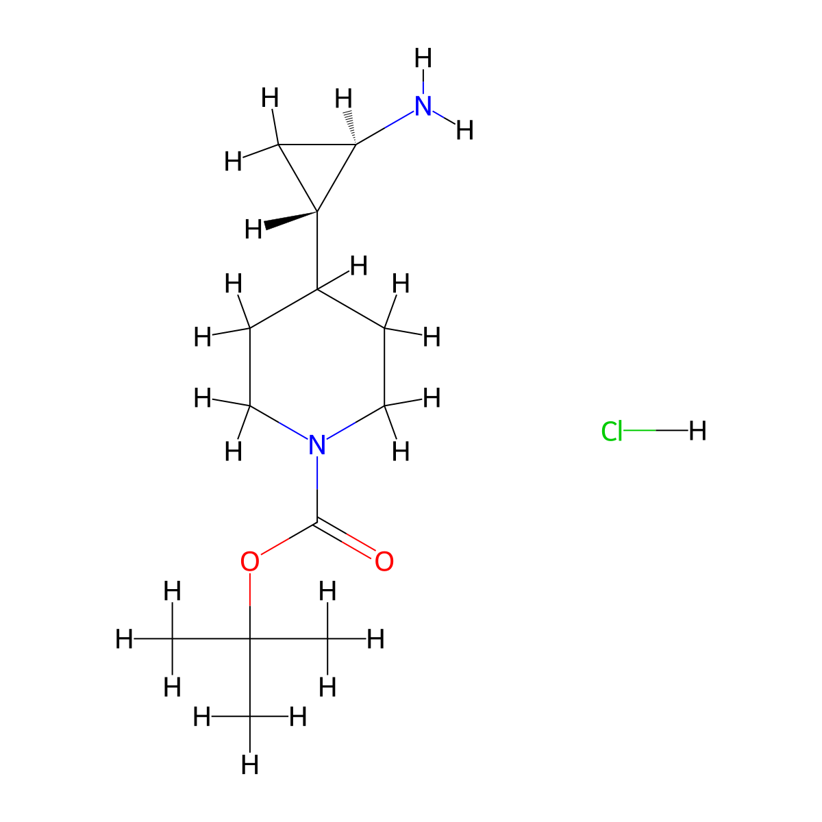 trans-tert-Butyl 4-(2-aminocyclopropyl)piperidine-1-carboxylate hydrochloride molecular structure, CAS 3037649-14-9