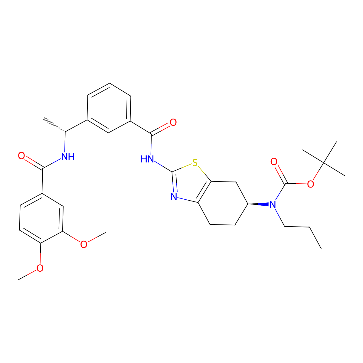 tert-butyl ((S)-2-(3-((R)-1-(3,4-dimethoxybenzamido)ethyl)benzamido)-4,5,6,7-tetrahydrobenzo[d]thiazol-6-yl)(propyl)carbamate molecular structure, CAS 3037649-21-8