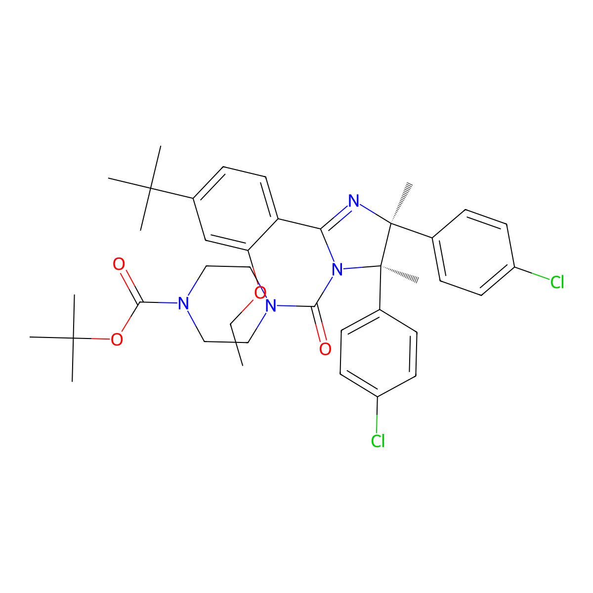 2-methylpropan-2-yl 4-{[(4S,5R)-4,5-bis(4-chlorophenyl)-2-[2-ethoxy-4-(2-methylprop-2-yl)phenyl]-4,5-dimethyl-4,5-dihydro-1H-imidazol-1-yl]carbonyl}piperazine-1-carboxylate molecular structure, CAS 3037649-36-5