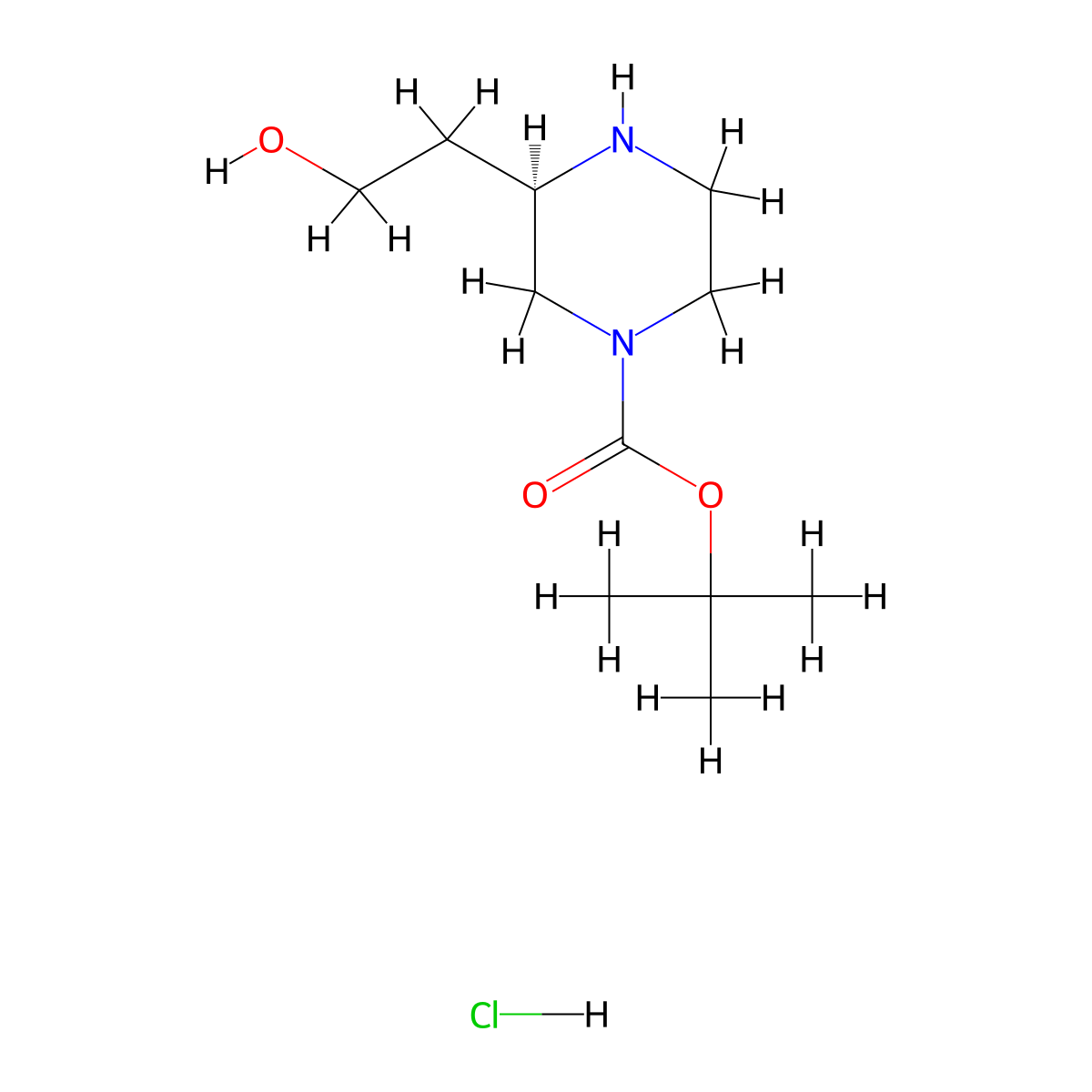Tert-butyl (R)-3-(2-hydroxyethyl)piperazine-1-carboxylate hydrochloride molecular structure, CAS 3037659-10-9