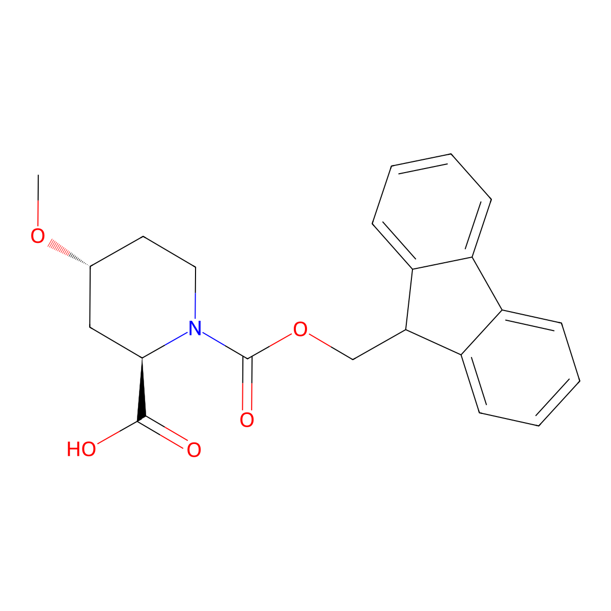 (2R,4R)-1-(9H-fluoren-9-ylmethoxycarbonyl)-4-methoxy-piperidine-2-carboxylic acid molecular structure, CAS 3037659-16-5