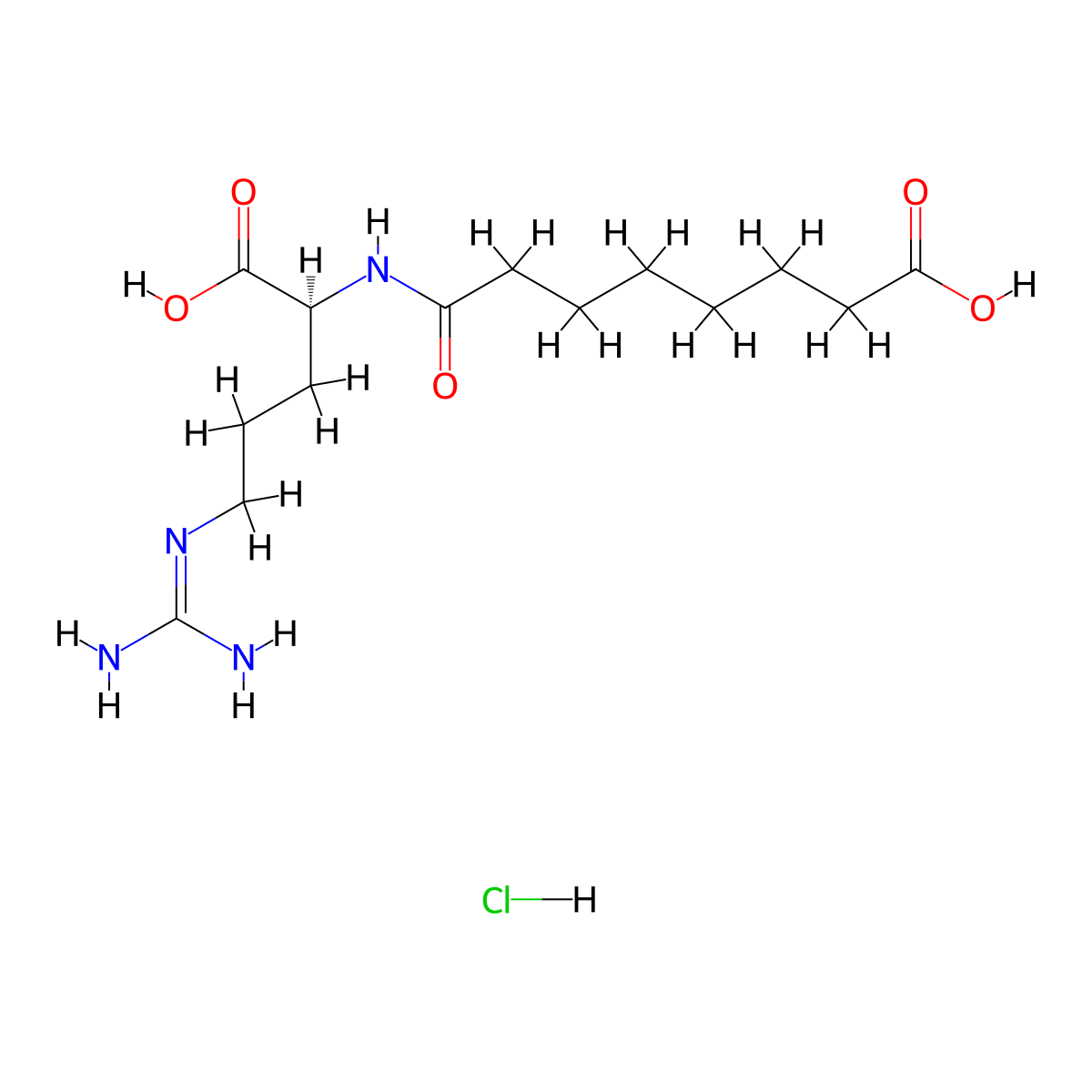 (S)-8-((1-carboxy-4-guanidinobutyl)amino)-8-oxooctanoic acid hydrochloride molecular structure, CAS 3037659-25-6