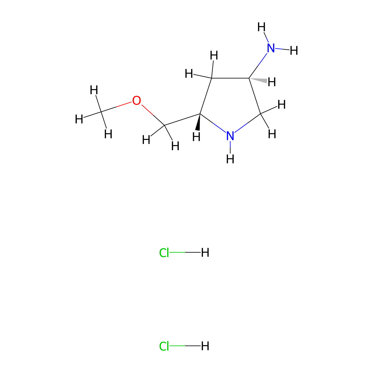(3R,5S)-5-(methoxymethyl)pyrrolidin-3-amine dihydrochloride molecular structure, CAS 3037659-84-7