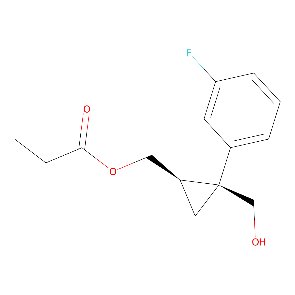 [(1S,2R)-1-(3-fluorophenyl)-1-(hydroxymethyl)cycloprop-2-yl]methyl propanoate molecular structure, CAS 3037659-99-4