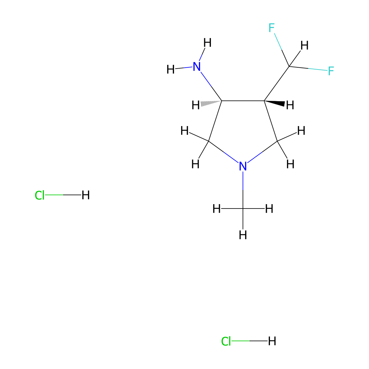 (3S,4R)-4-(difluoromethyl)-1-methylpyrrolidin-3-amine dihydrochloride molecular structure, CAS 3037660-12-8