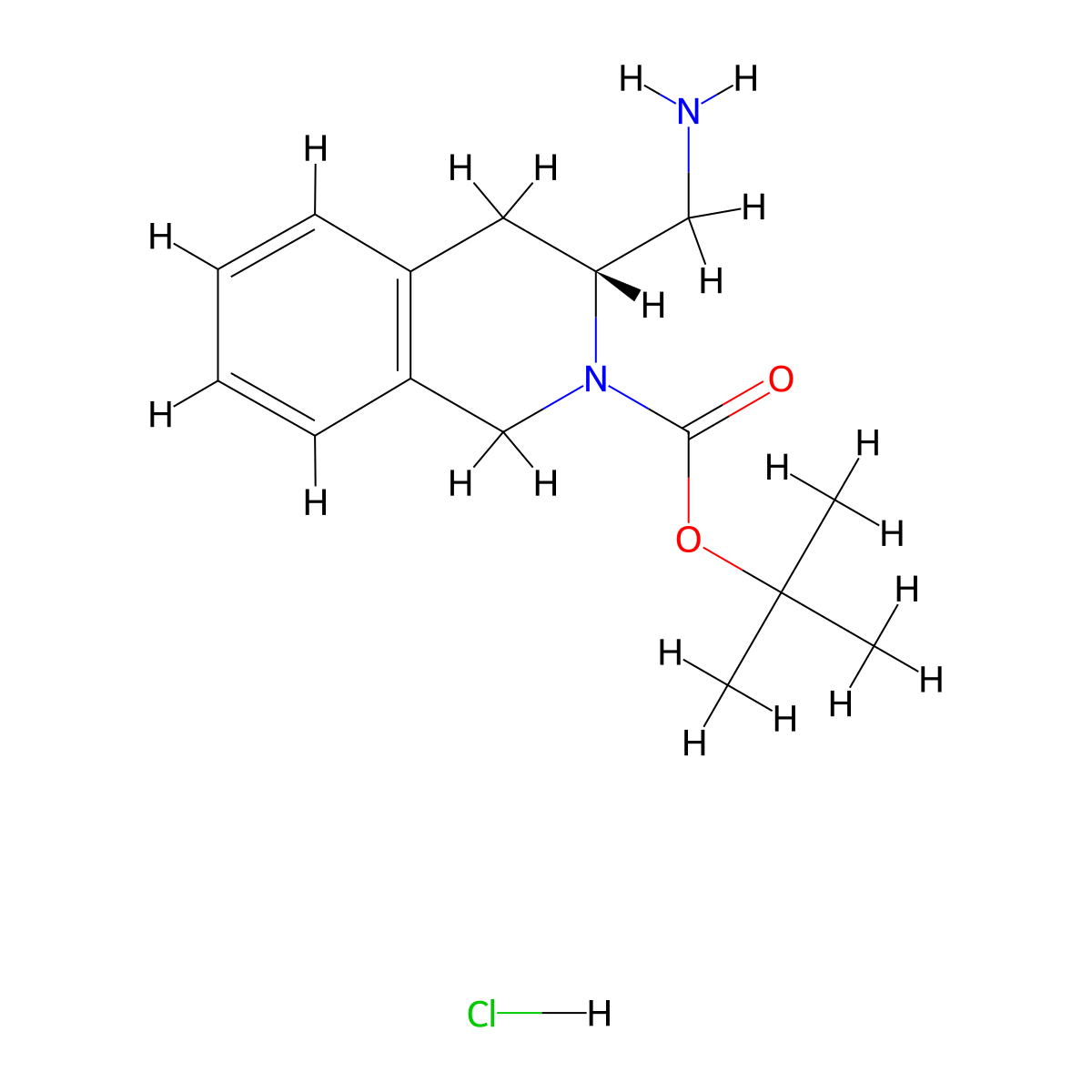 Tert-butyl (R)-3-(aminomethyl)-3,4-dihydroisoquinoline-2(1H)-carboxylate hydrochloride molecular structure, CAS 3037660-25-3