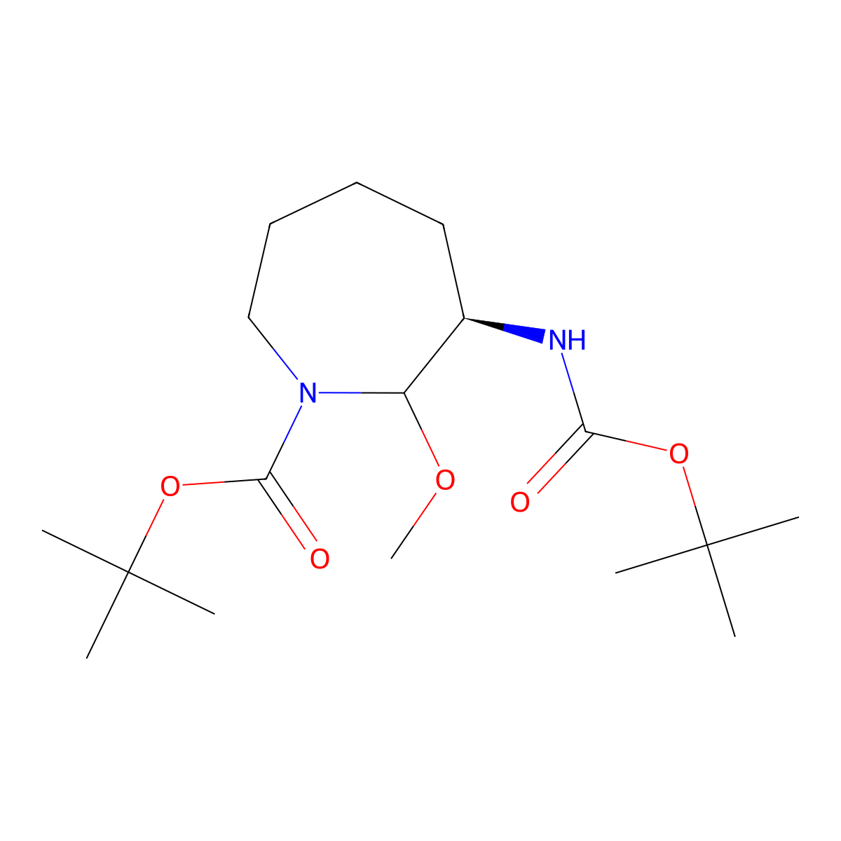 Tert-butyl (3R)-3-((tert-butoxycarbonyl)amino)-2-methoxyazepane-1-carboxylate molecular structure, CAS 3037666-30-8