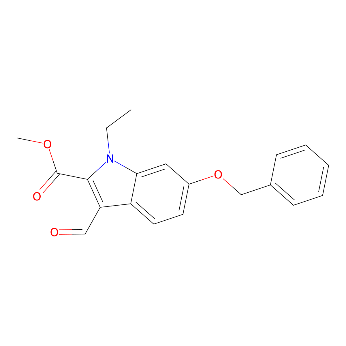 Methyl 6-(benzyloxy)-1-ethyl-3-formylindole-2-carboxylate molecular structure, CAS 3037676-27-7