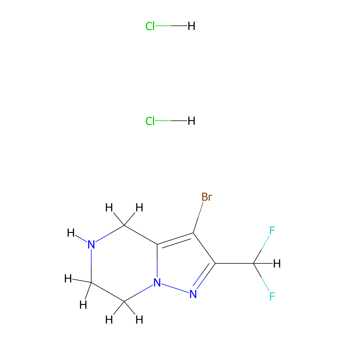 3-Bromo-2-(difluoromethyl)-4,5,6,7-tetrahydropyrazolo[1,5-a]pyrazine dihydrochloride molecular structure, CAS 3037676-42-6