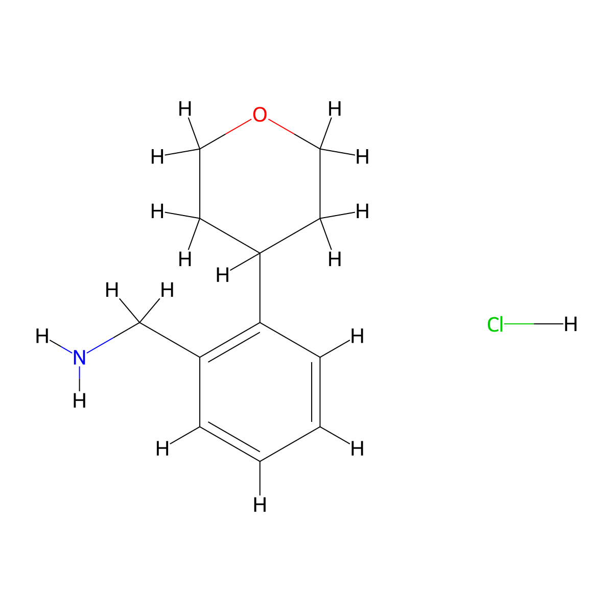 (2-(tetrahydro-2H-pyran-4-yl)phenyl)methanamine hydrochloride molecular structure, CAS 3037676-49-3