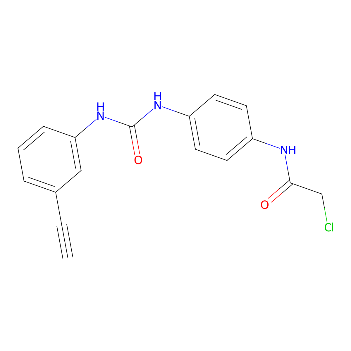 2-chloro-N-(4-(3-(3-ethynylphenyl)ureido)phenyl)acetamide molecular structure, CAS 3037676-61-9