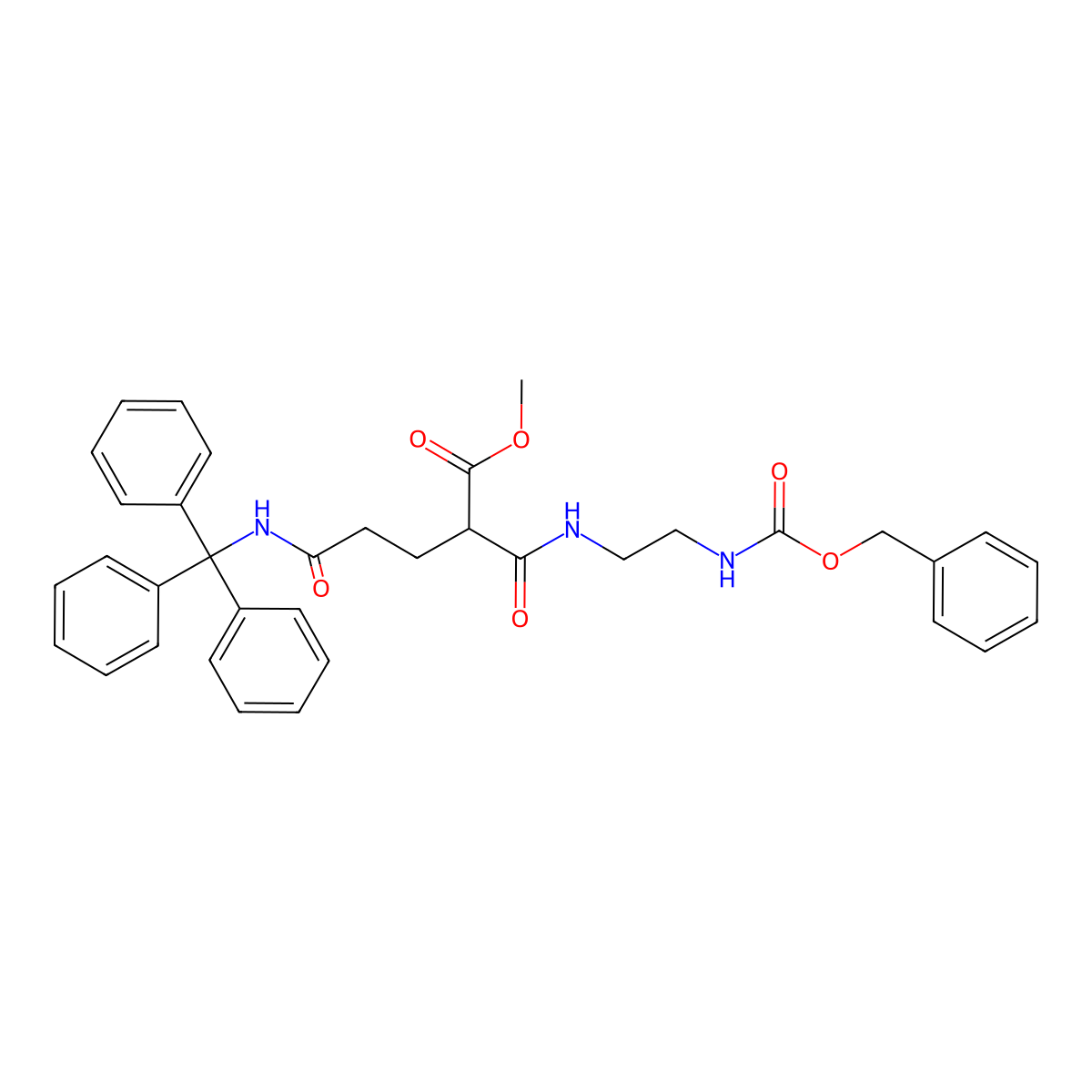 Methyl 2-((2-(((benzyloxy)carbonyl)amino)ethyl)carbamoyl)-5-oxo-5-(tritylamino)pentanoate molecular structure, CAS 3037676-67-5