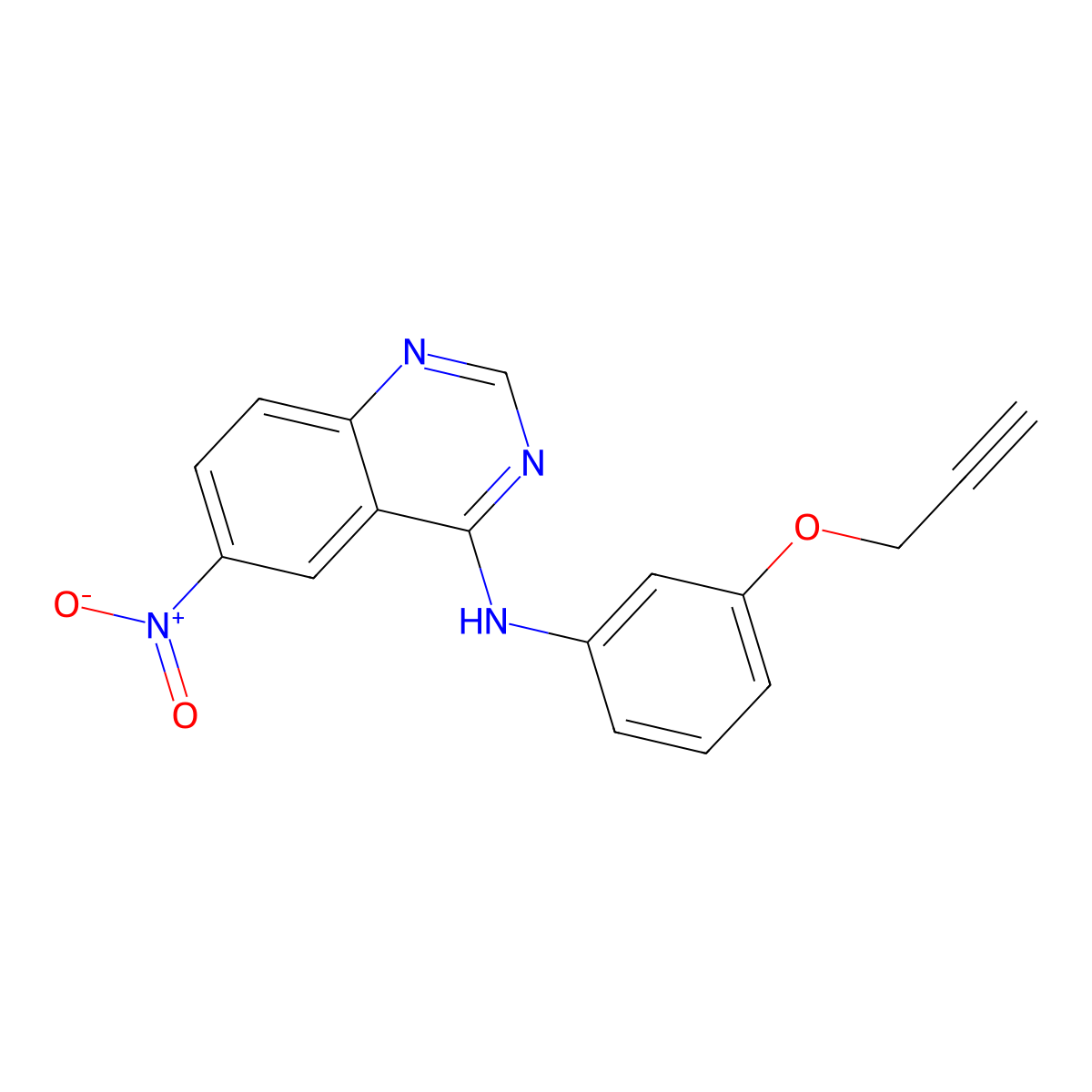 6-nitro-N-(3-(prop-2-yn-1-yloxy)phenyl)quinazolin-4-amine molecular structure, CAS 3037676-77-7