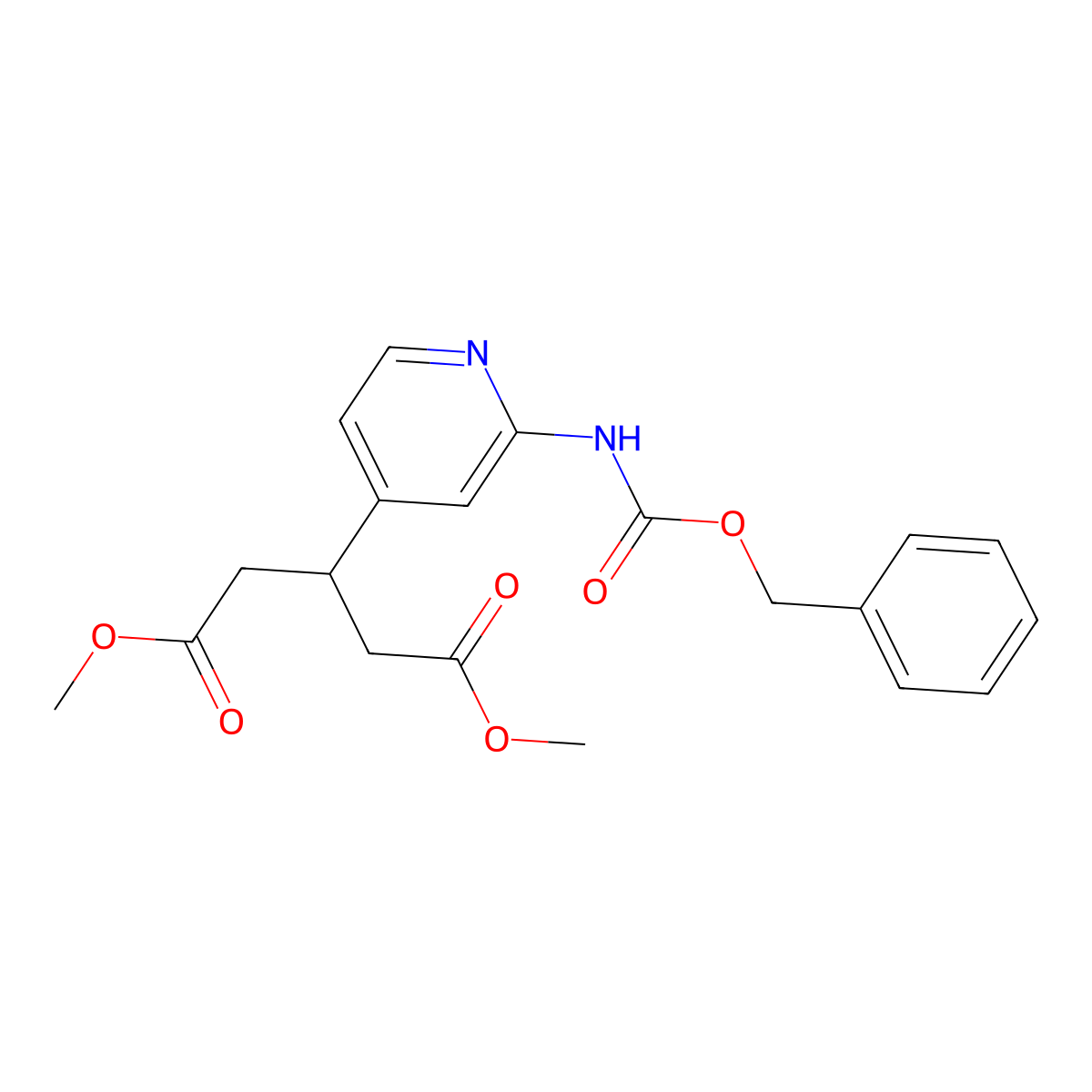 Dimethyl 3-(2-(((benzyloxy)carbonyl)amino)pyridin-4-yl)pentanedioate molecular structure, CAS 3037676-80-2