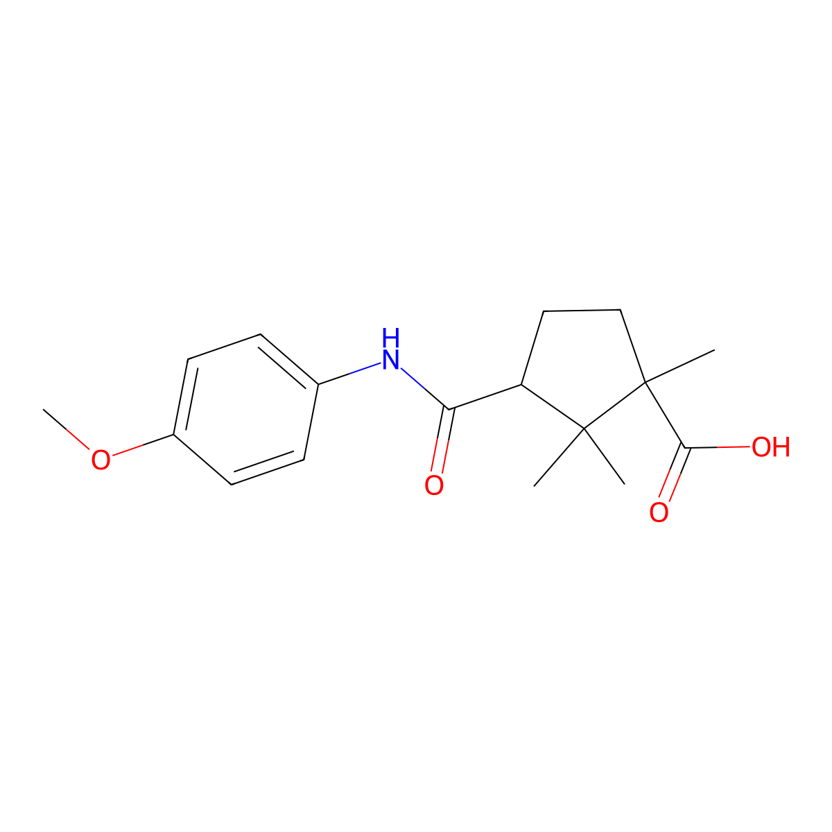 3-[(4-Methoxyanilino)carbonyl]-1,2,2-trimethylcyclopentanecarboxylic acid molecular structure, CAS 303768-29-8