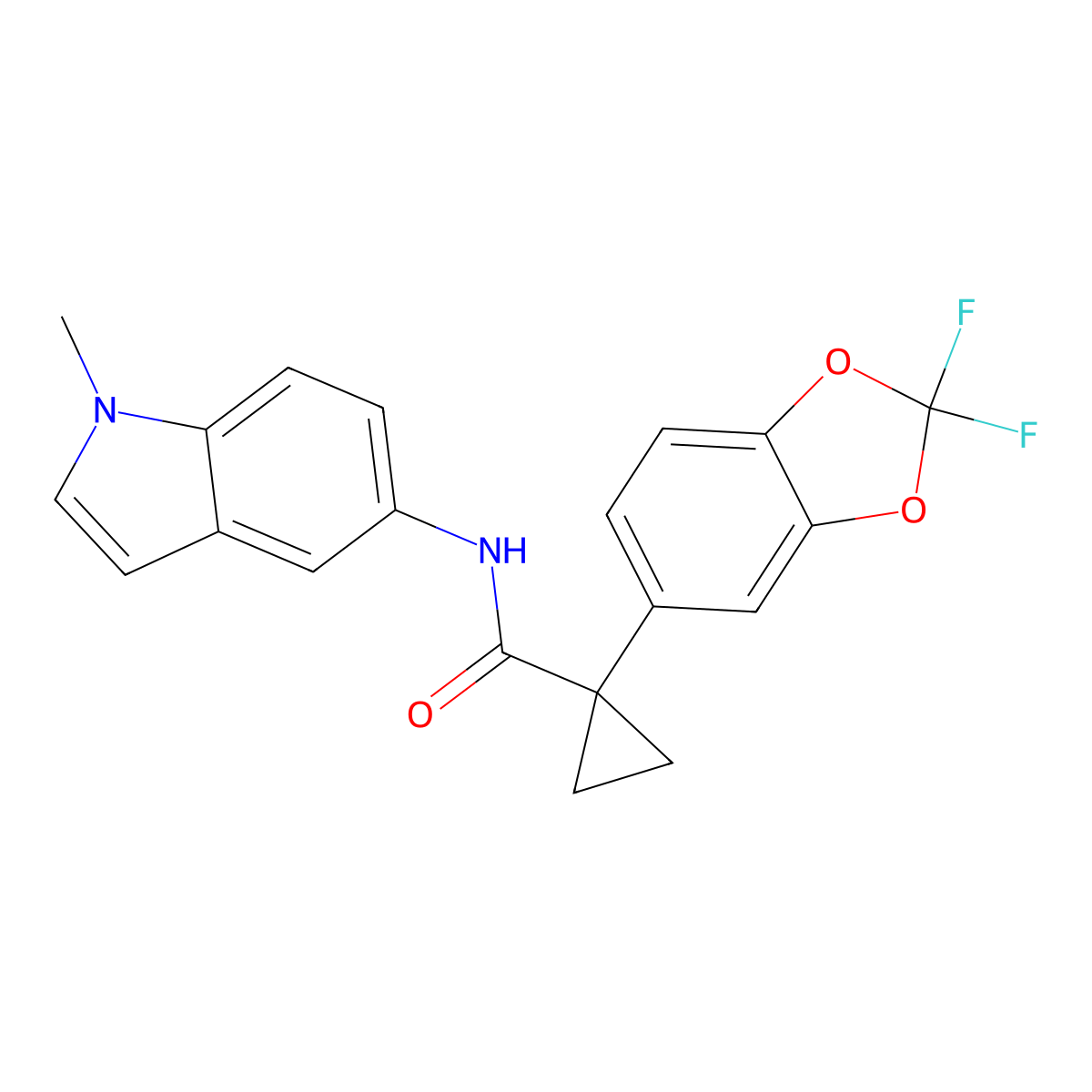 1-(2,2-difluorobenzo[d][1,3]dioxol-5-yl)-N-(1-methyl-1H-indol-5-yl)cyclopropanecarboxamide molecular structure, CAS 3037682-31-5