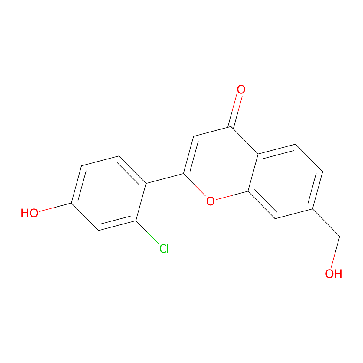 2-(2-chloro-4-hydroxyphenyl)-7-(hydroxymethyl)-4H-chromen-4-one molecular structure, CAS 3037682-41-7