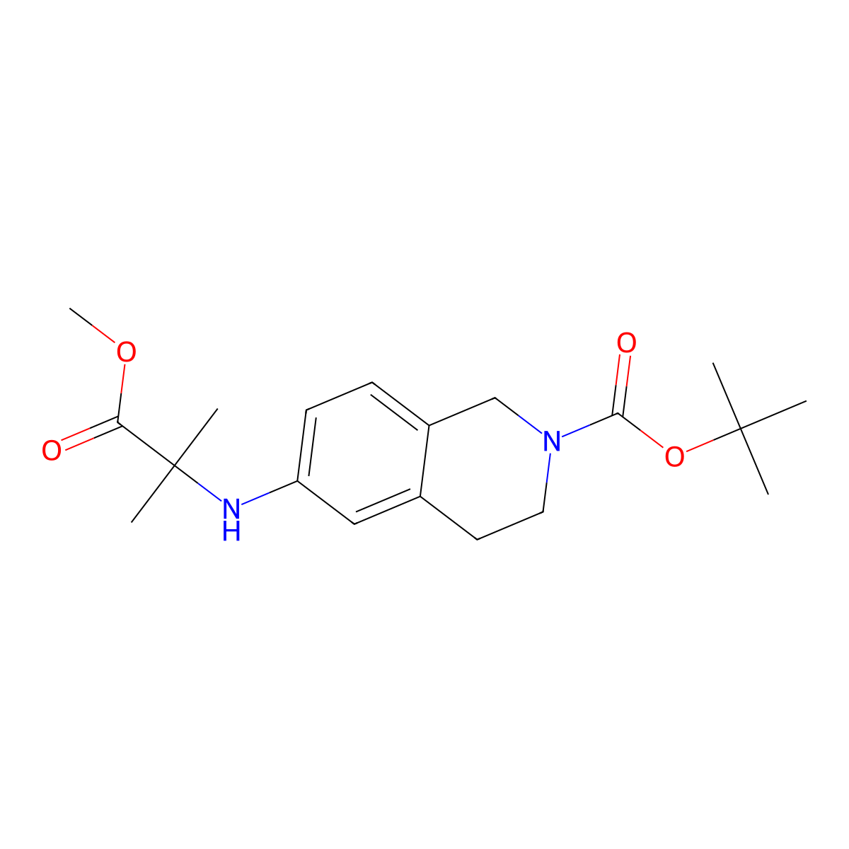 tert-butyl 6-((1-methoxy-2-methyl-1-oxopropan-2-yl)amino)-3,4-dihydroisoquinoline-2(1H)-carboxylate molecular structure, CAS 3037682-77-9