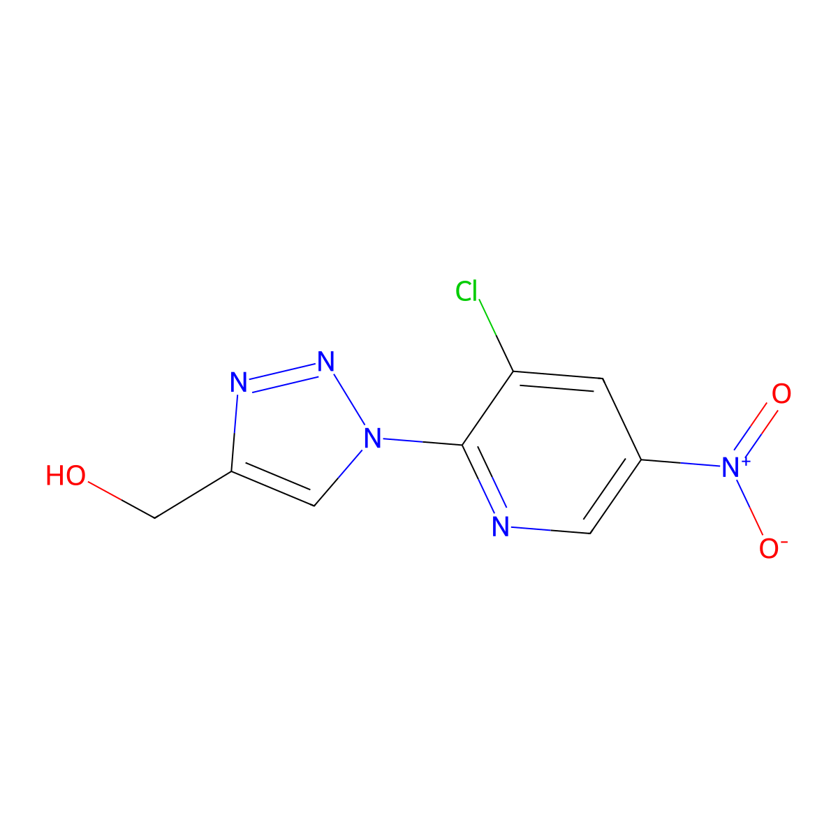 (1-(3-chloro-5-nitropyridin-2-yl)-1H-1,2,3-triazol-4-yl)methanol molecular structure, CAS 3037682-80-4