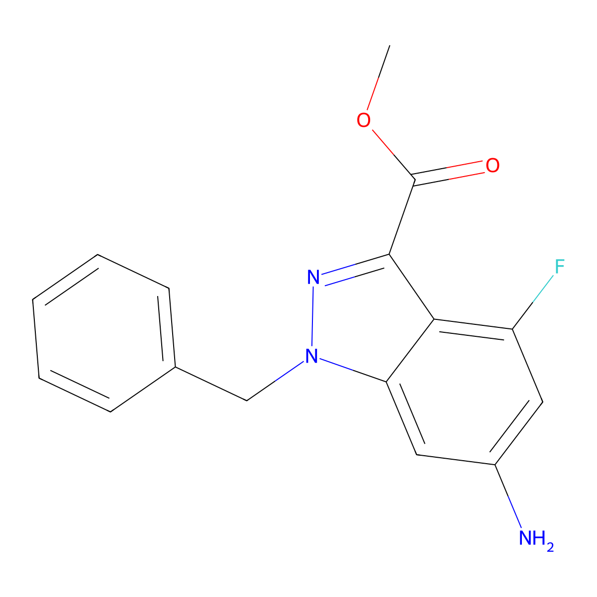 Methyl 6-amino-1-benzyl-4-fluoro-1H-indazole-3-carboxylate molecular structure, CAS 3037682-90-6