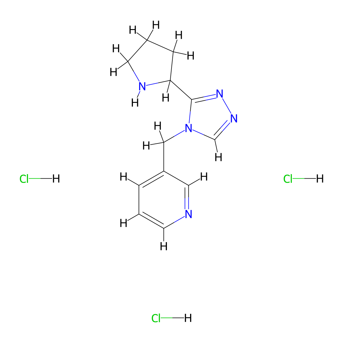 3-{[3-(pyrrolidin-2-yl)-4H-1,2,4-triazol-4-yl]methyl}pyridine trihydrochloride molecular structure, CAS 3037692-85-3