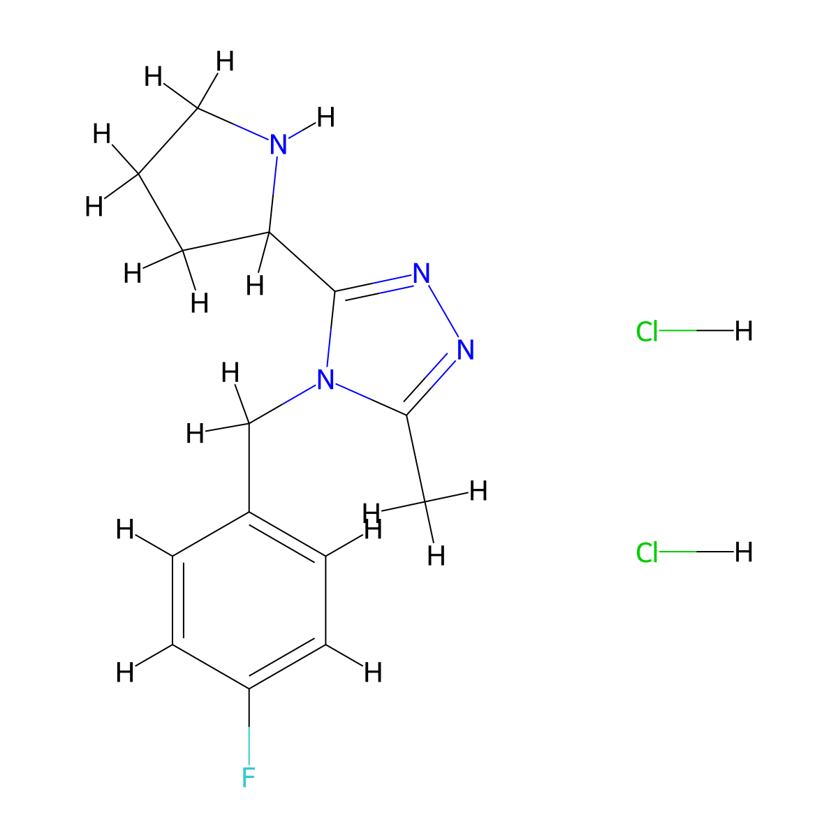 4-[(4-fluorophenyl)methyl]-3-methyl-5-(pyrrolidin-2-yl)-4H-1,2,4-triazole dihydrochloride molecular structure, CAS 3037693-28-7