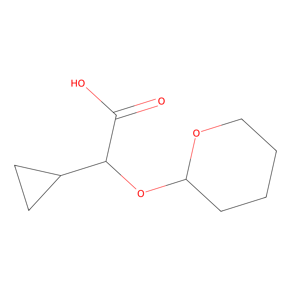 2-cyclopropyl-2-((tetrahydro-2H-pyran-2-yl)oxy)acetic acid molecular structure, CAS 3037695-59-0