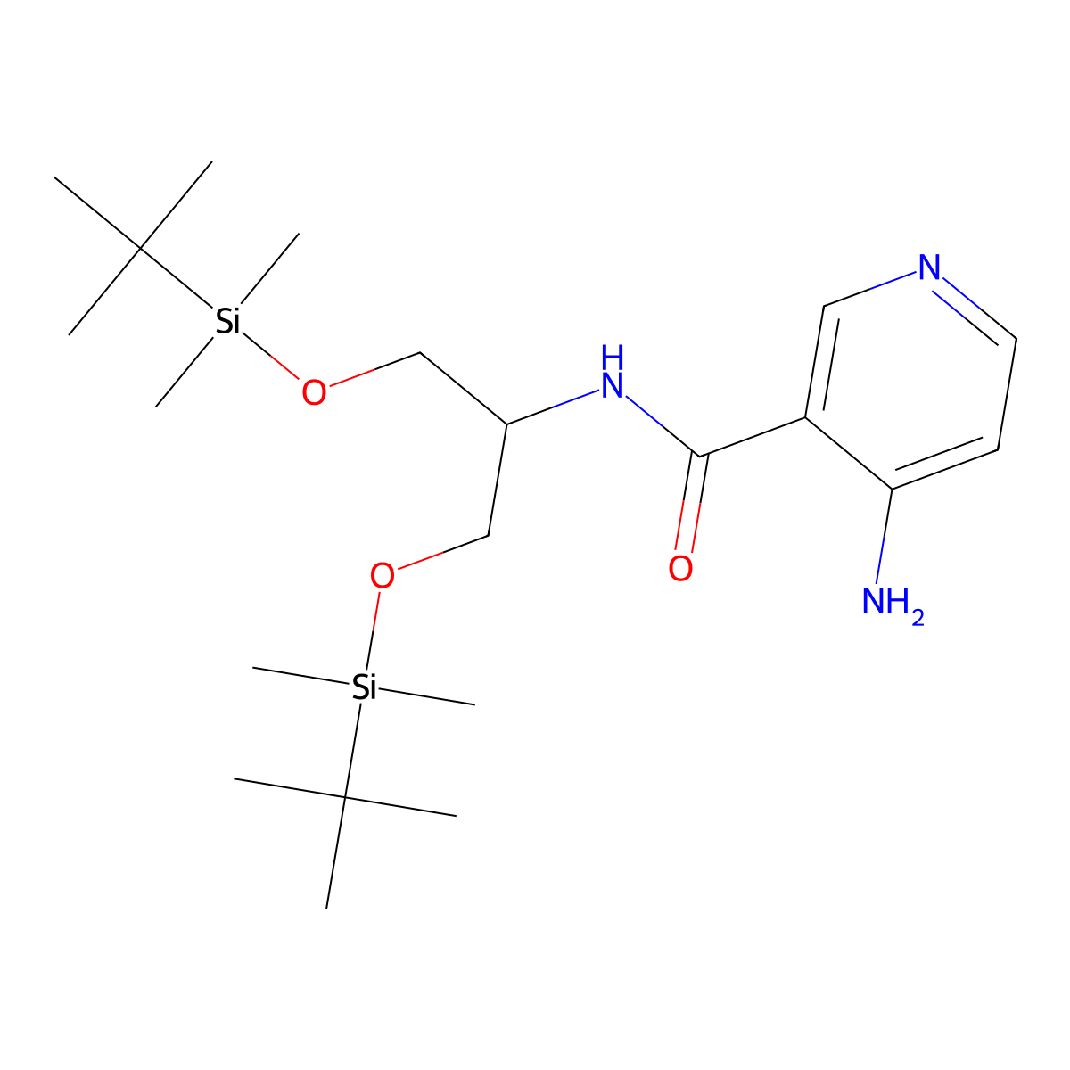 4-amino-N-(2,2,3,3,9,9,10,10-octamethyl-4,8-dioxa-3,9-disilaundecan-6-yl)nicotinamide molecular structure, CAS 3037695-89-6