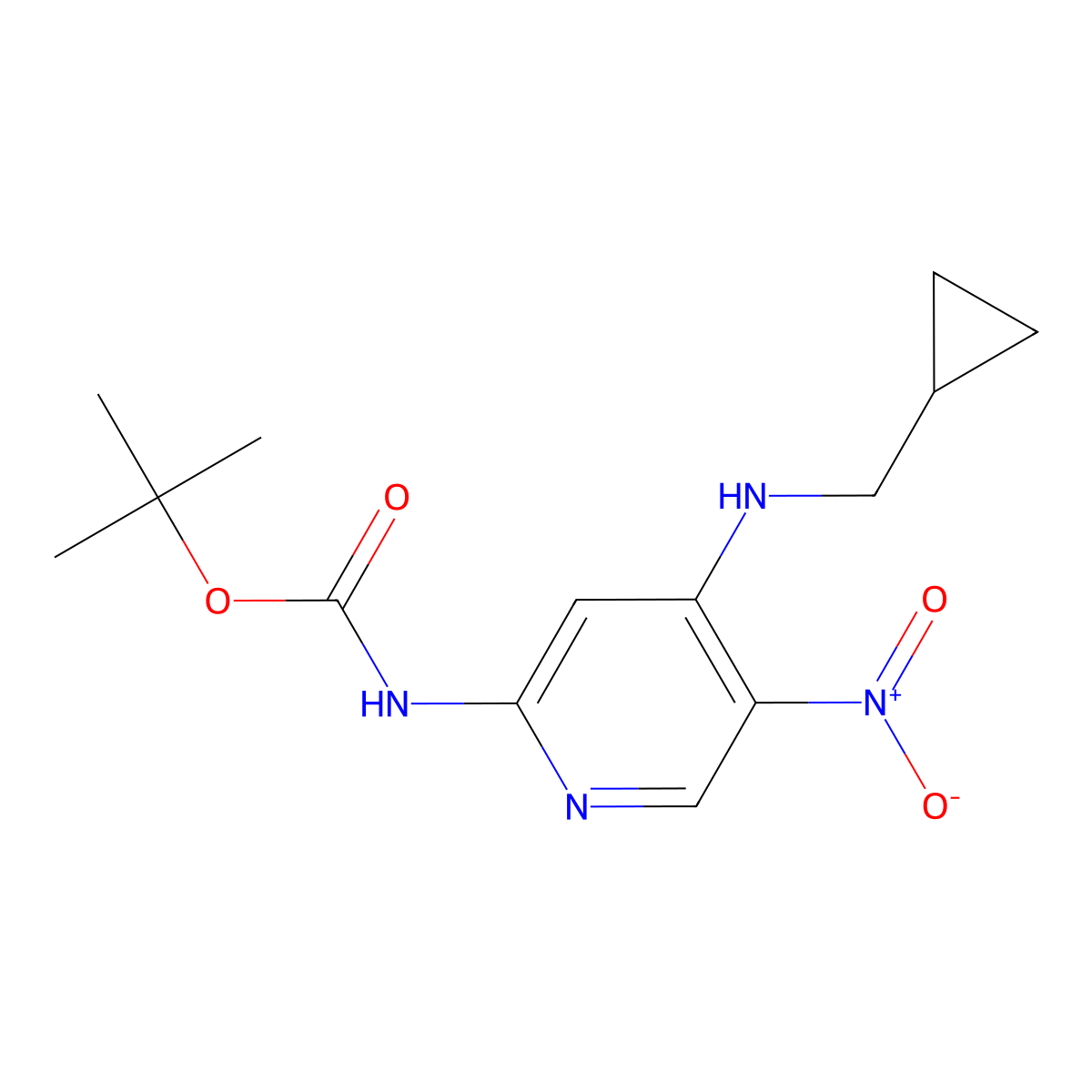 Tert-butyl (4-((cyclopropylmethyl)amino)-5-nitropyridin-2-YL)carbamate molecular structure, CAS 3037703-69-5