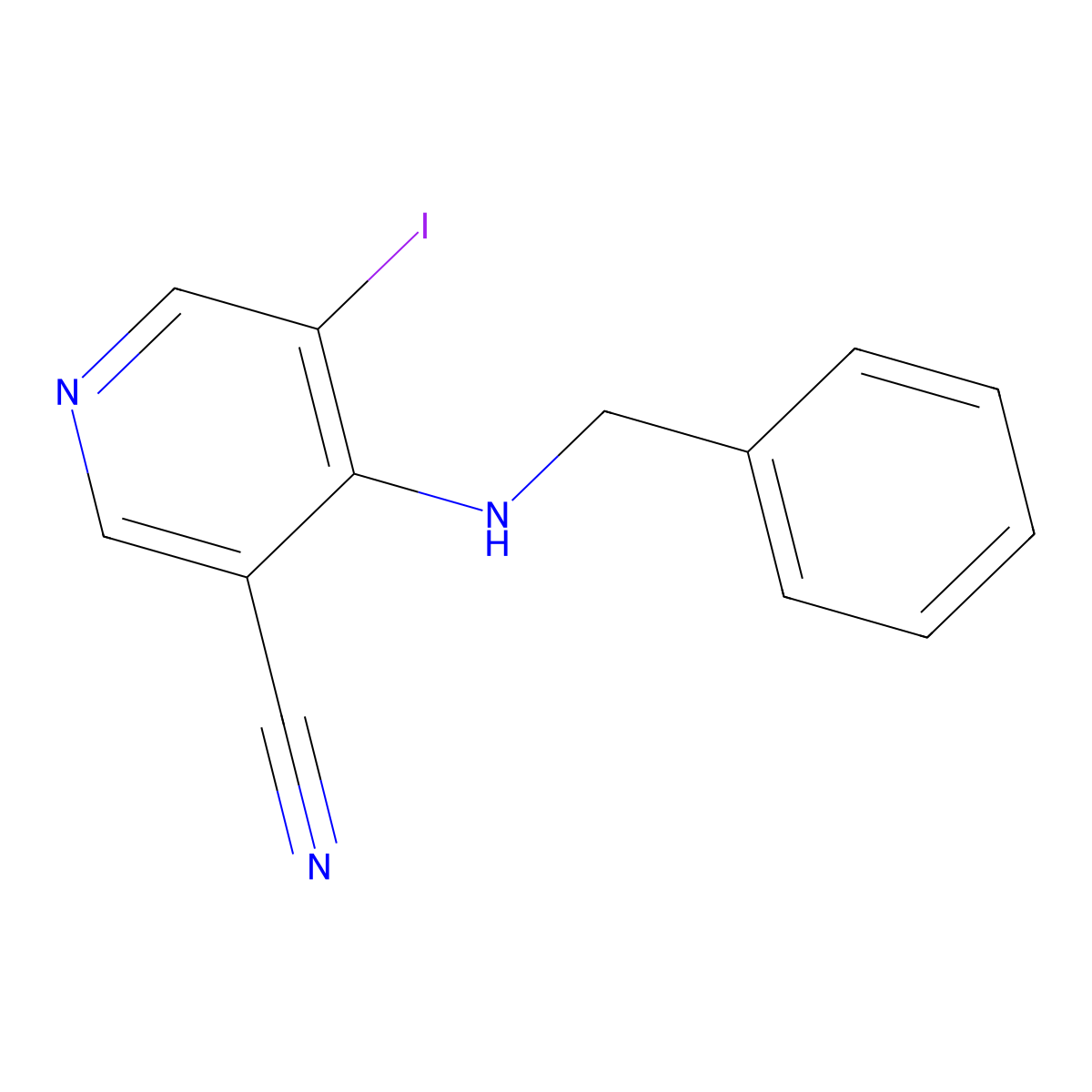 4-(Benzylamino)-5-iodopyridine-3-carbonitrile molecular structure, CAS 3037704-12-1